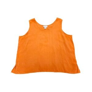 Avenue 100% Silk Tank Top Plus Size 22/24 Orange Sleeveless Minimalist Lagenlook